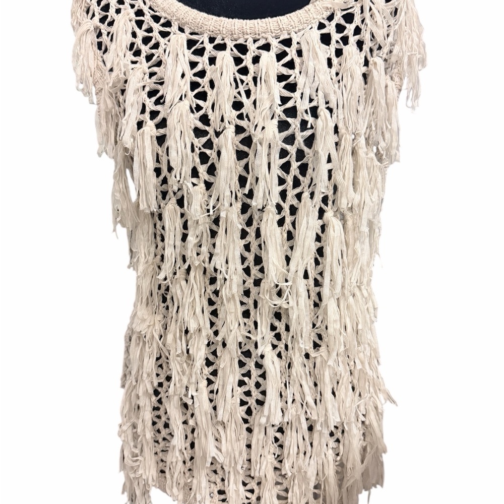 Cream Fringe Crochet Tank Top